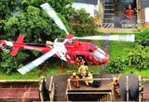 Bombeiros do DF realizam treinamento de resgate em edifícios com apoio de helicóptero